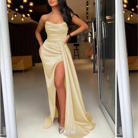 Elastic Woven Satin Ruched Strapless Sleeveless Sweep/Brush Train Dresses - Picture 1 of 1